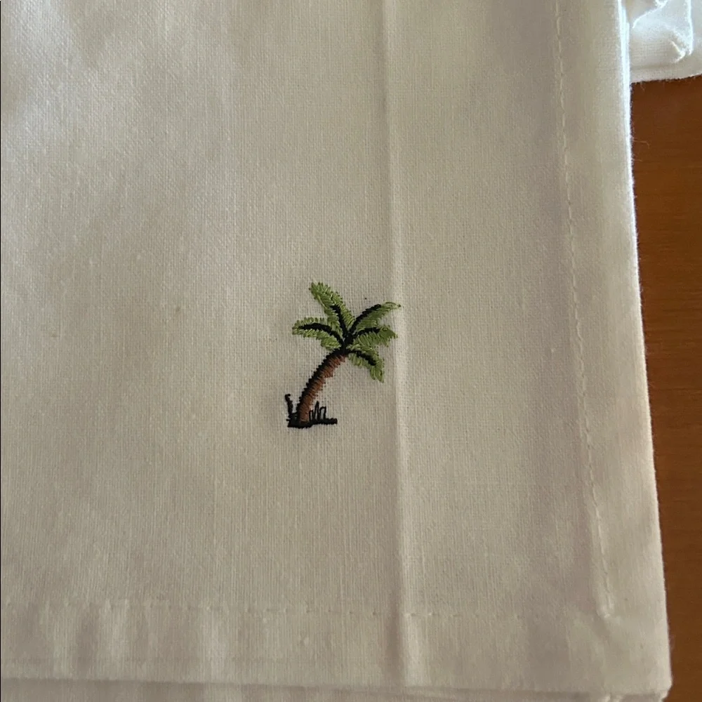 White Cocktail Napkins with Palm Tree Embroidery